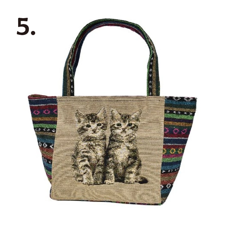 ネコ ゴブラン織り トートバッグ レディース 舟形 軽量185g 大容量
