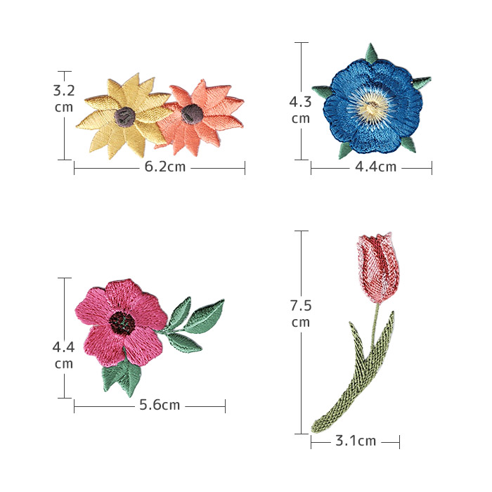 フラワー刺繍ワッペン B ・ 植物 花 ガーベラ バラ 薔薇