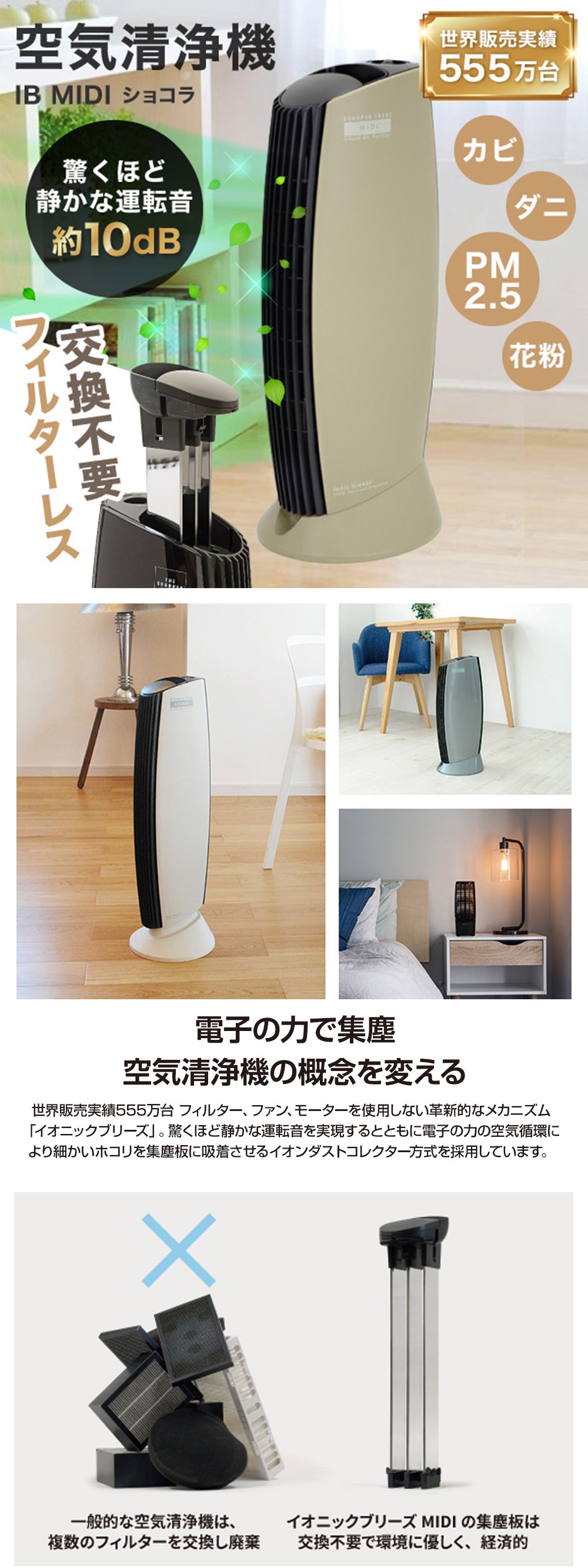 空気清浄機 フィルター交換不要 花粉 イオニックブリーズ MIDI