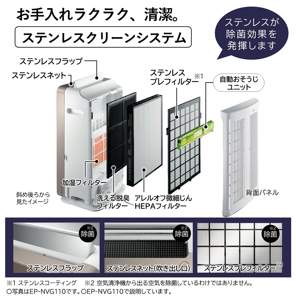 日立 EP-NVG90(W) パールホワイト 自動おそうじ クリエア 加湿空気清浄