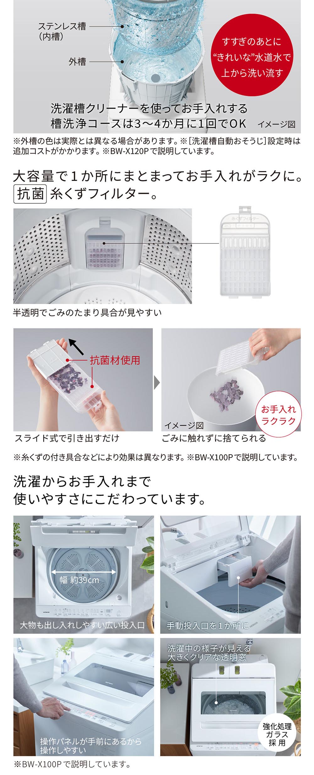 日立（HITACHI） BW-V100P(W) ホワイト ビートウォッシュ 全自動洗濯機