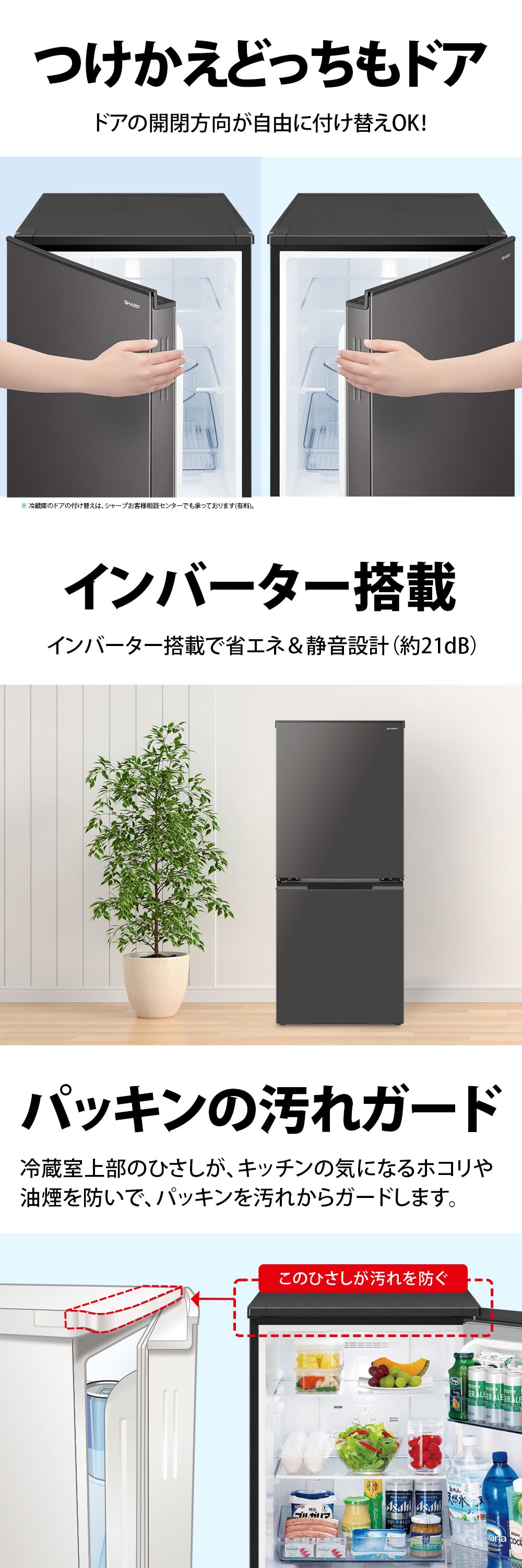 【送料込み】SHARP 冷蔵庫 152L 左右開き　単身　一人暮らし SHARP 冷蔵庫 一人暮らし 152L シャープ つけかえどっちもドア