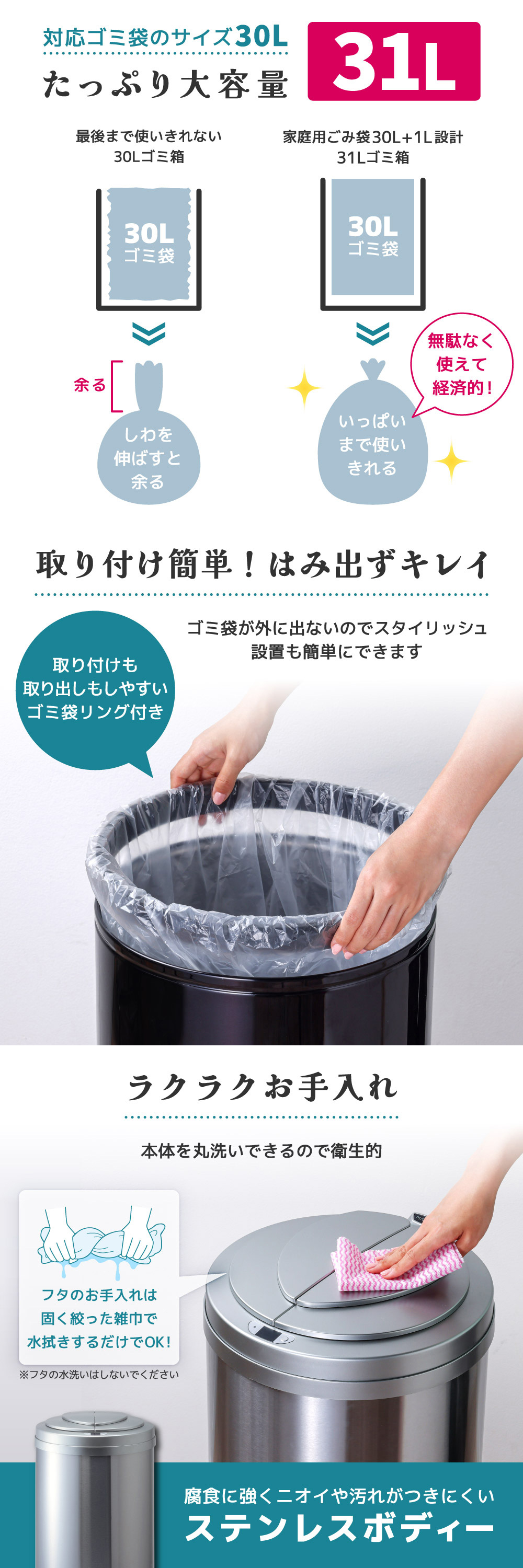 MAXZEN ゴミ箱 31L 自動開閉ゴミ箱 自動センサー 大容量