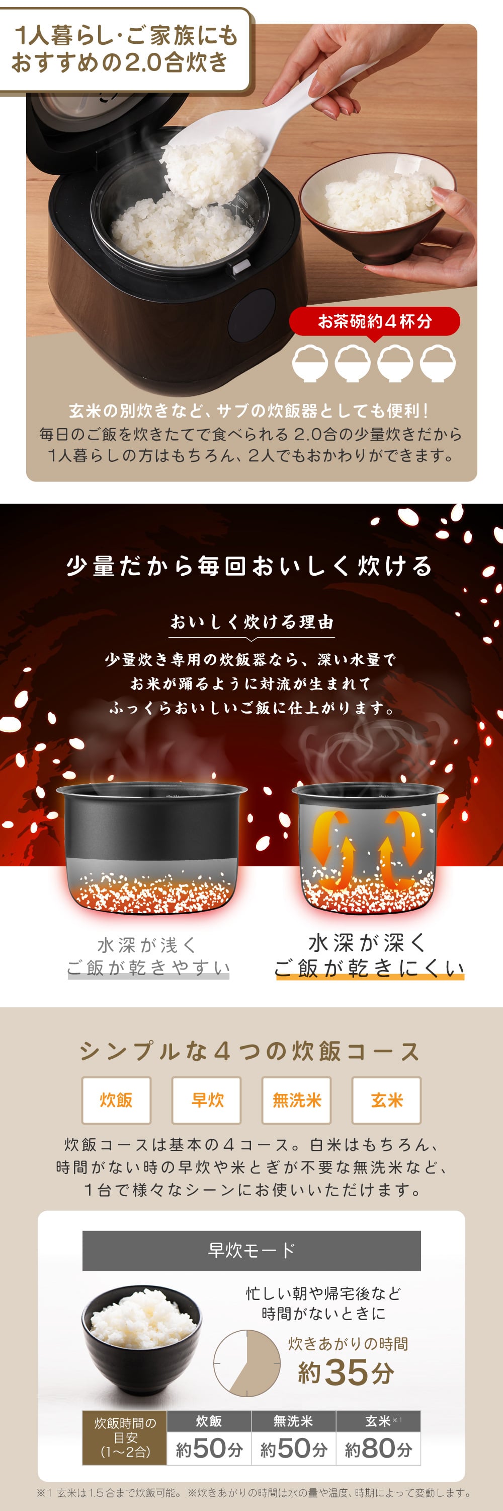 炊飯器 一人暮らし 無洗米 2合炊き 2.0合 2人暮らし 早炊き 保温 予約 