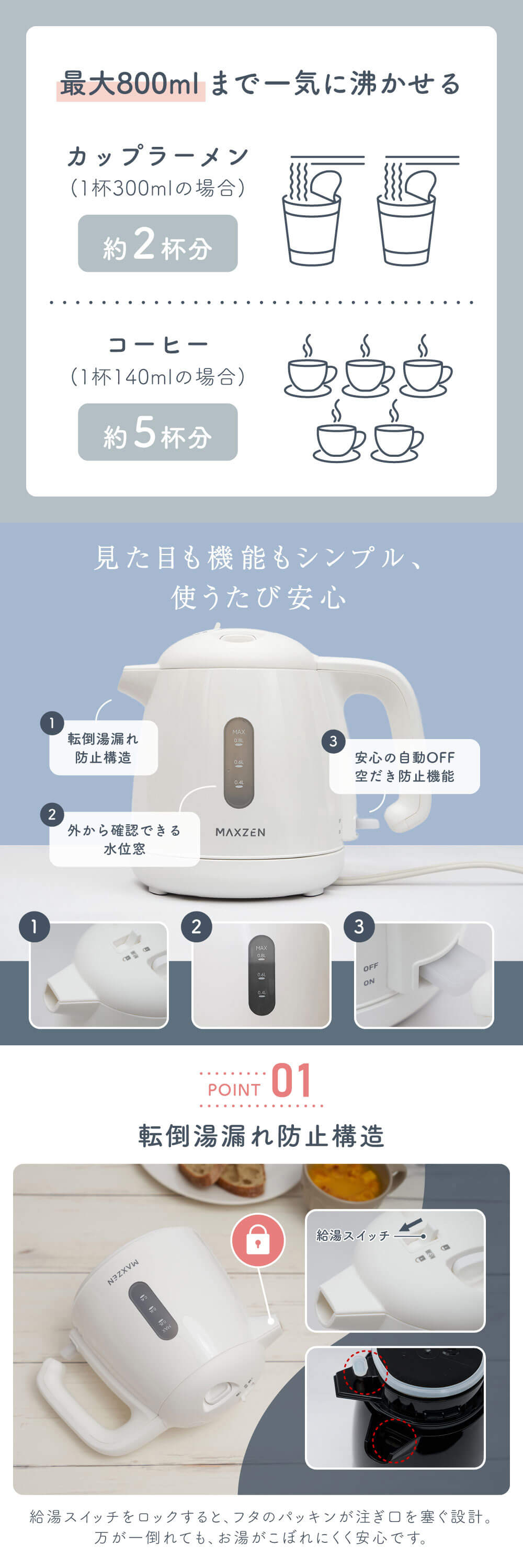 MAXZEN（マクスゼン） 期間限定ポイント5倍！ 電気ケトル MAXZEN
