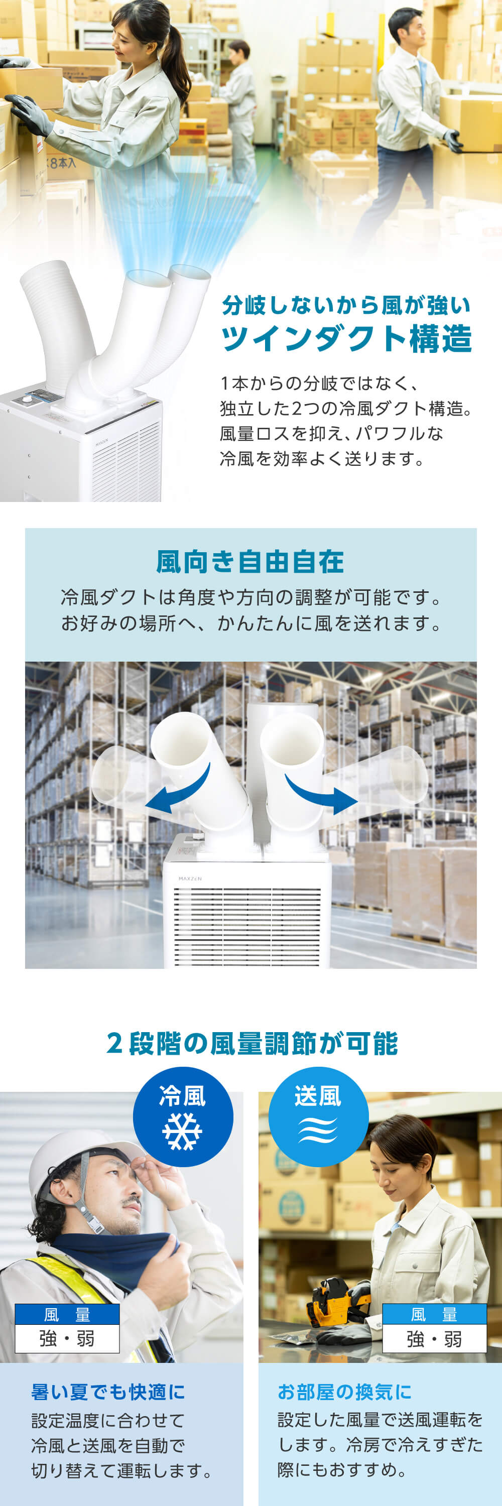 MAXZEN（マクスゼン） スポットクーラー 業務用 ツインダクト 2.9kW