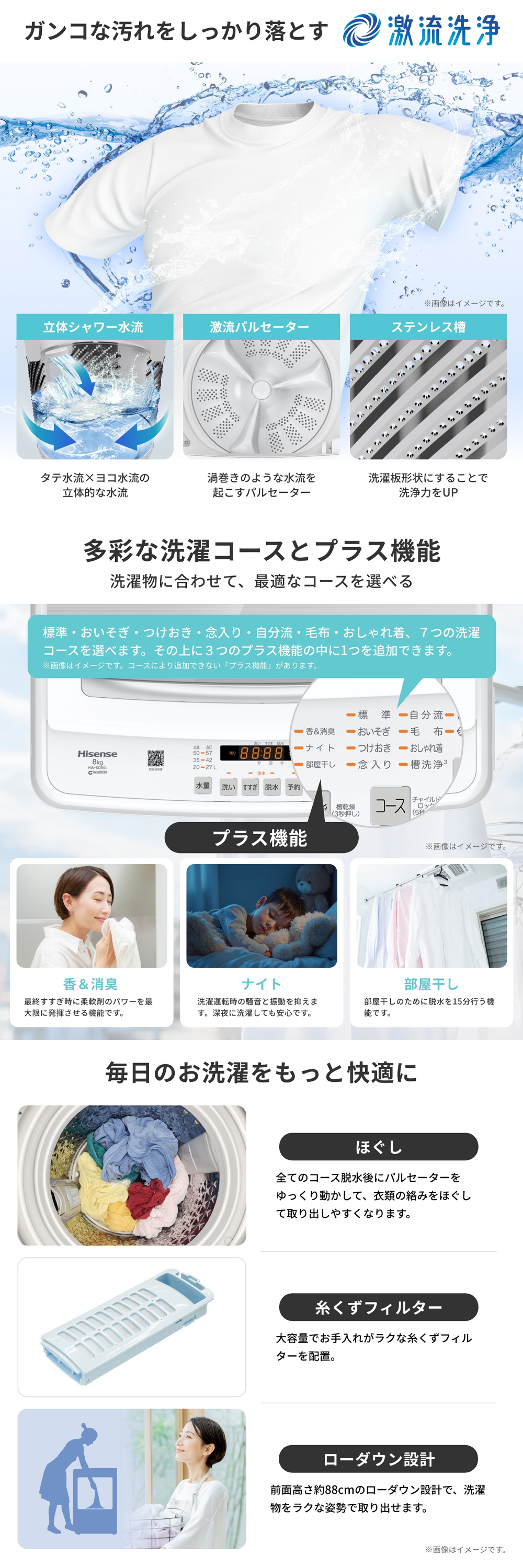ハイセンス（HISENSE） 洗濯機 縦型 8kg 全自動洗濯機 HW-KD80L スリム