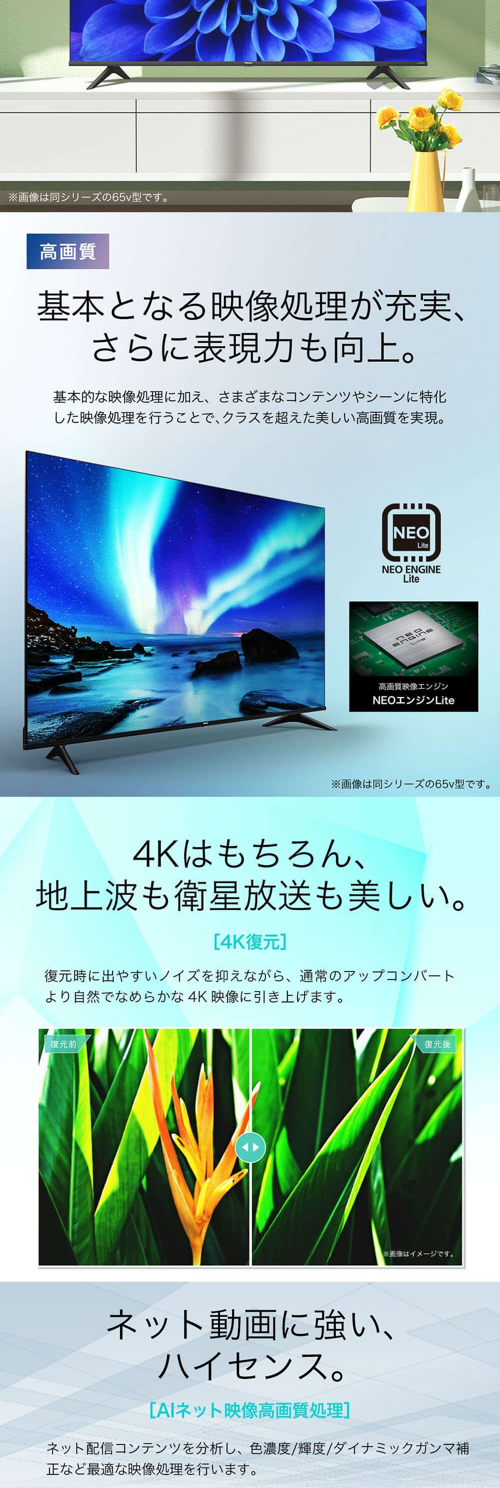 テレビ 43型 液晶テレビ ハイセンス Hisense 43インチ TV 43E6G 地上 BS CSデジタル 4Kテレビ 4Kチューナー内蔵 映画  ライブ 新生活 一人暮らし 単身