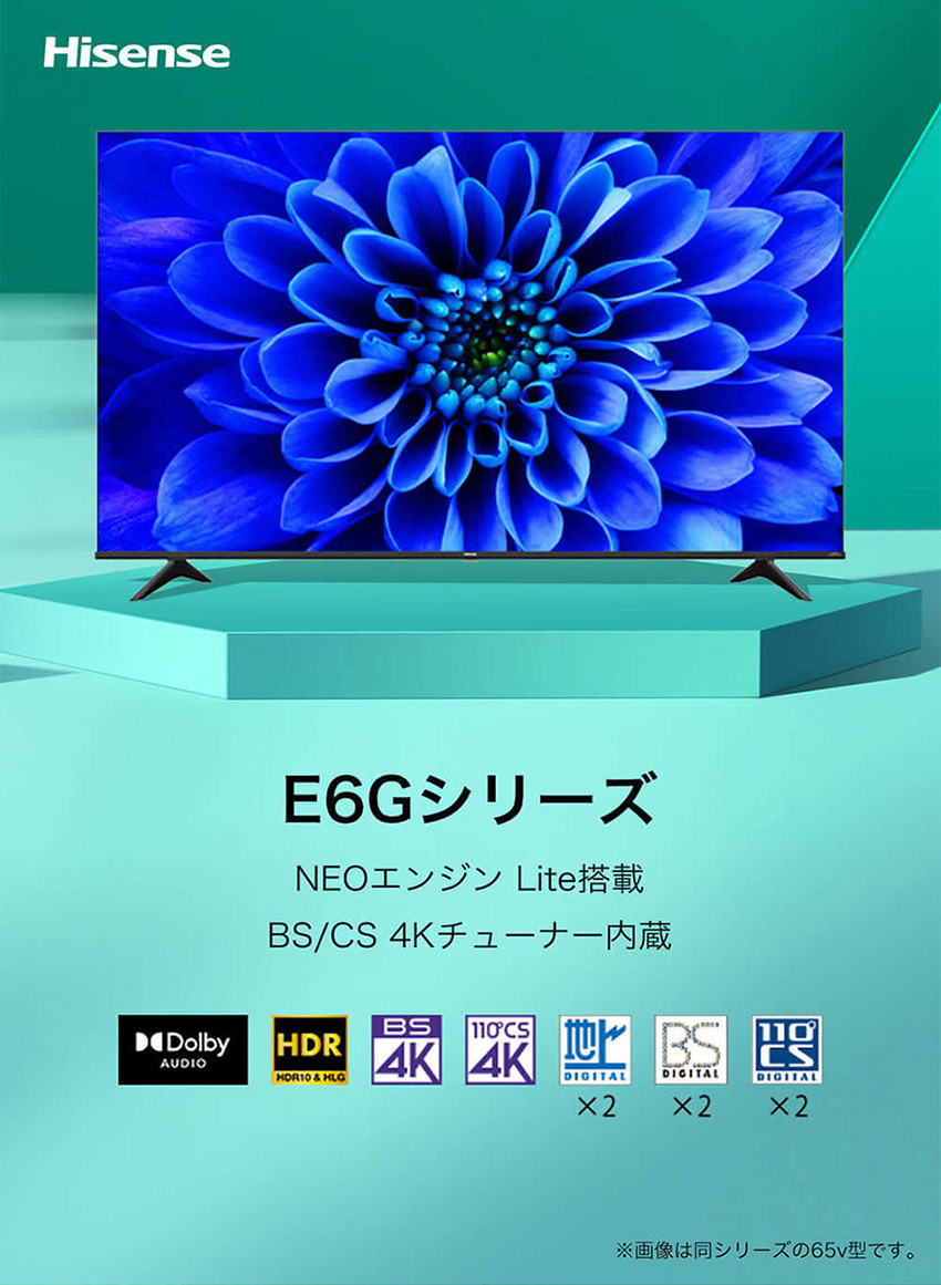 Hisense ハイセンス 4Kチューナー内蔵 4Kテレビ 65E6G 65V型 65インチ 65型 BS CSデジタル ライブ 地上 大画面
