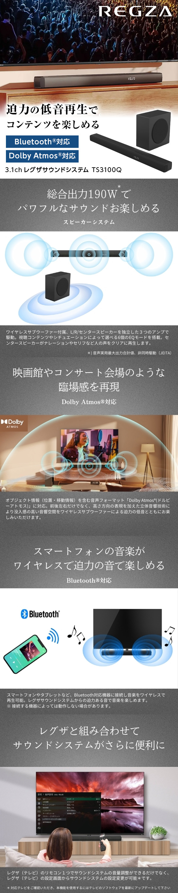 TOSHIBA（東芝） TVS REGZA TS3100Q 3.1ch レグザサウンドシステム