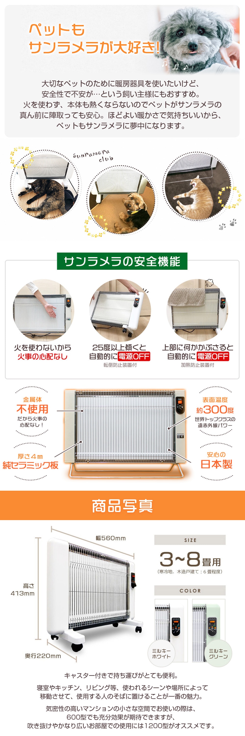 サンラメラ 萬基商事 0629-21 グリーン セラミックパネルヒーター