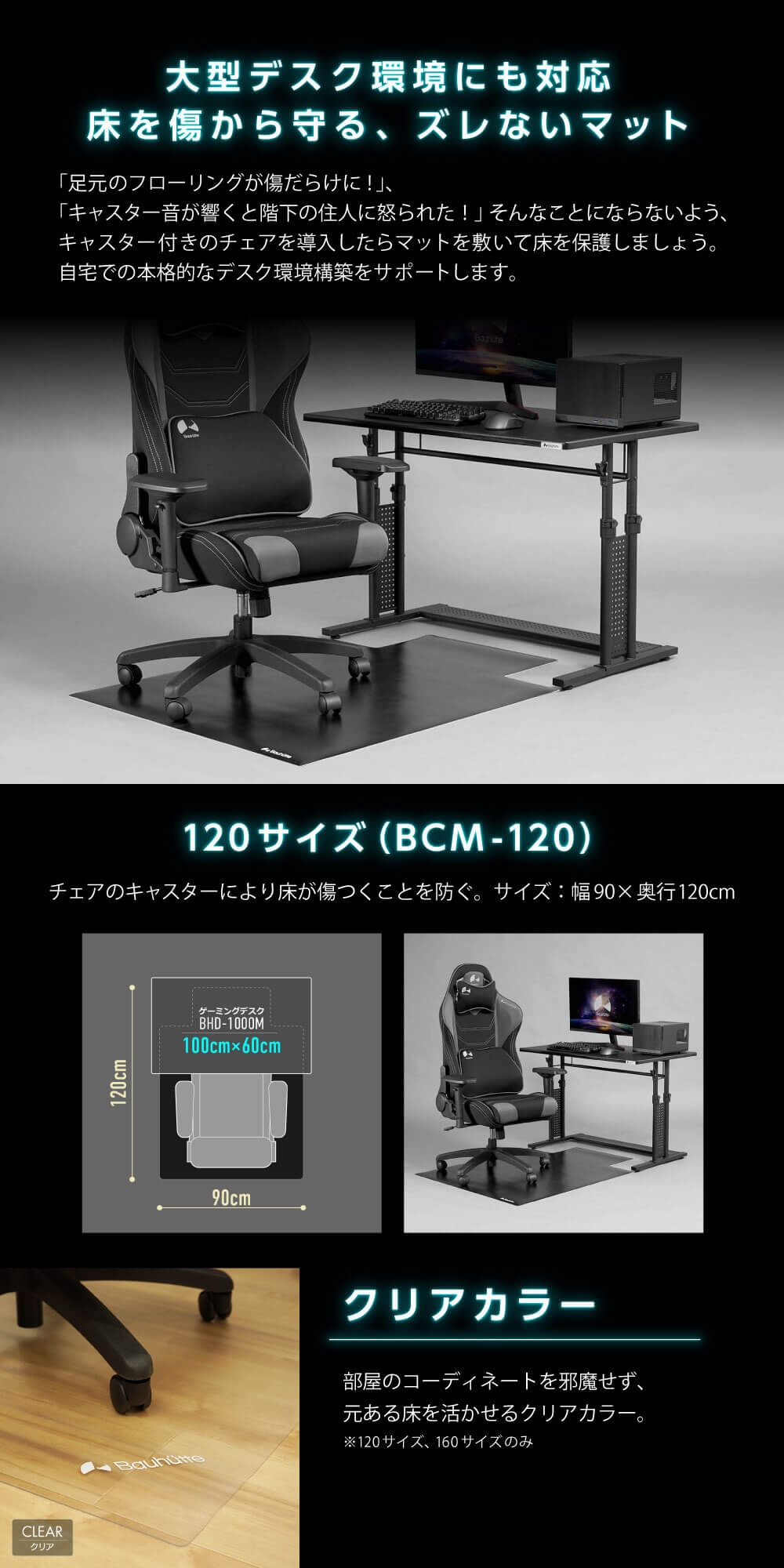 Bauhutte バウヒュッテ ゲーミングチェアマット BCM-144N-BK チェア