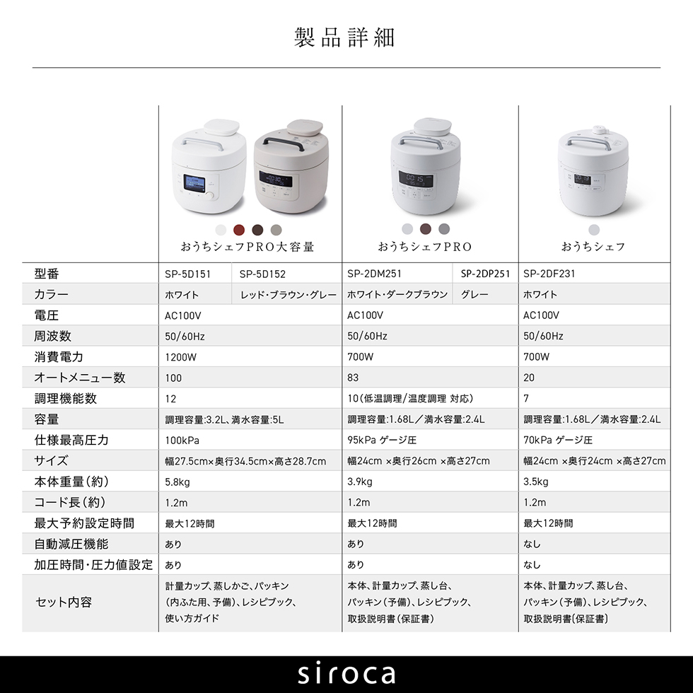 siroca SP-5D152(T) ダークブラウン おうちシェフPRO L 電気圧力 siroca SP-5D152(T) ダークブラウン おうちシェフPRO L 電気圧力