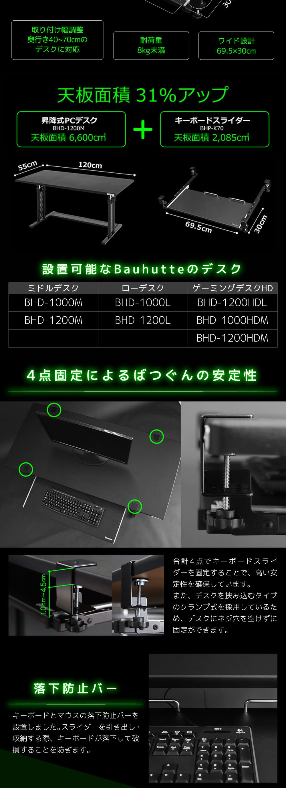 Bauhutte バウヒュッテ キーボードスライダー BHP-K70-BK ブラック 後