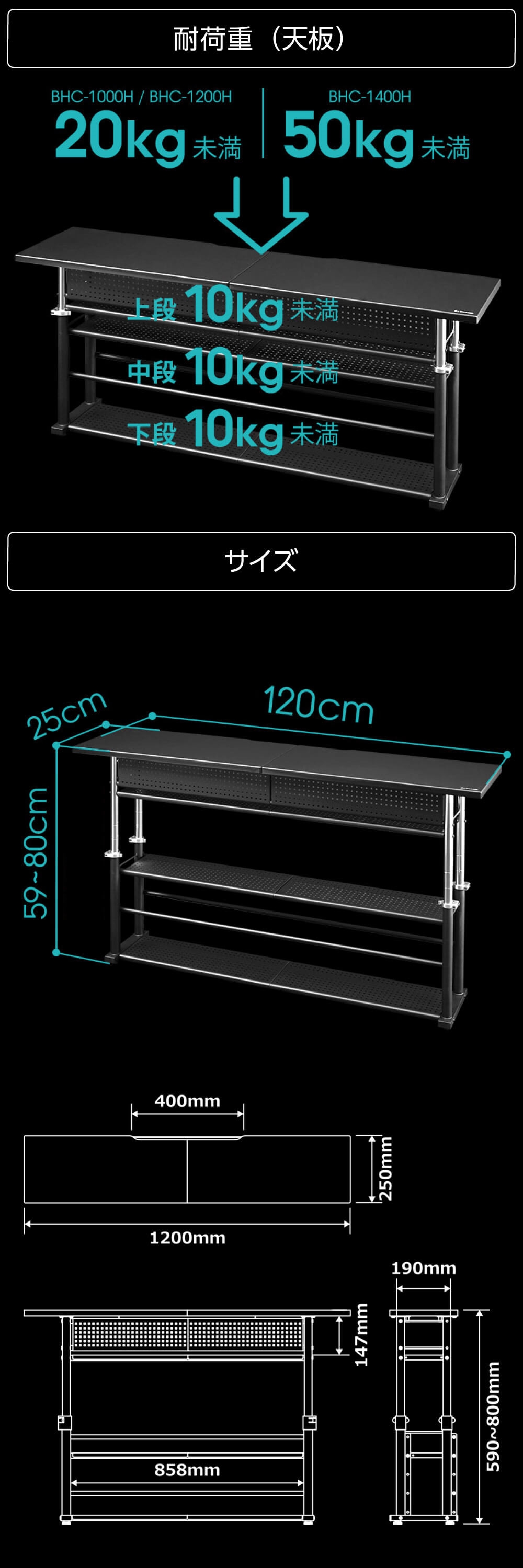 Bauhutte バウヒュッテ デスク BHC-1200H-BK ブラック