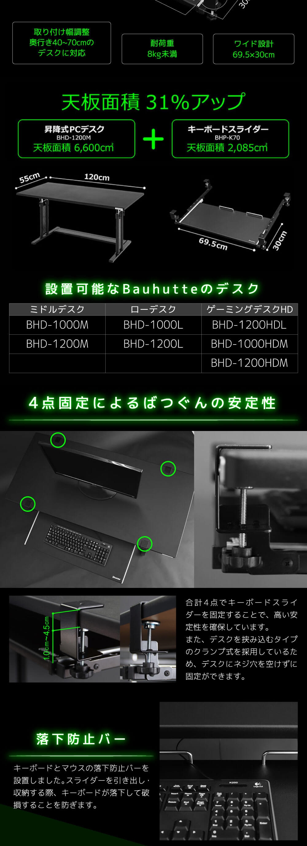 Bauhutte バウヒュッテ キーボードスライダー BHP-K70-WD ウッド 後