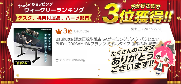 Bauhutte バウヒュッテ デスク BHD-1200SAM-BK SAゲーミングデスク 脚