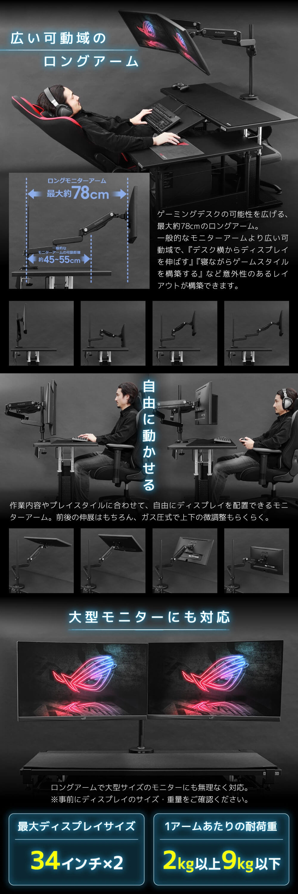 Bauhutte バウヒュッテ モニターアーム BMA-2GS-BK ロング