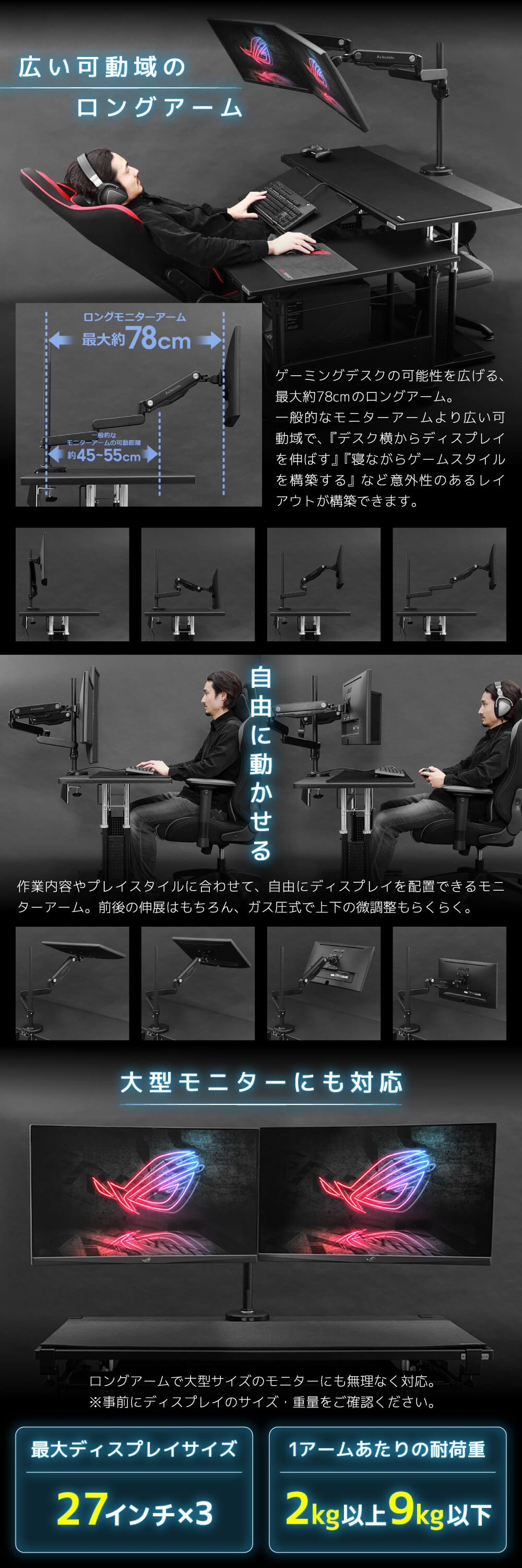 Bauhutte バウヒュッテ モニターアーム BMA-3GS-BK ロング Bauhutte バウヒュッテ モニターアーム BMA-3GS-BK ロング