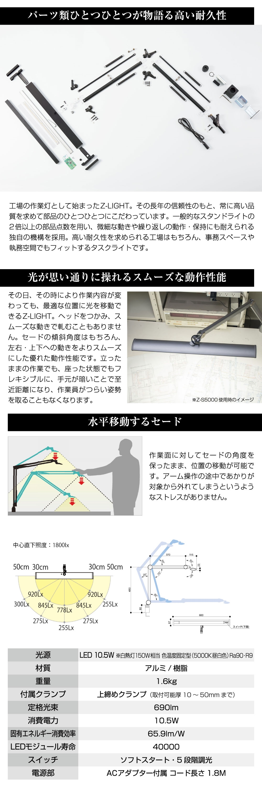 山田照明 クランプ式デスクライト 昼白色 Z-LIGHT 大型LED作業灯 山田照明 クランプ式デスクライト 昼白色 Z-LIGHT 大型LED作業灯