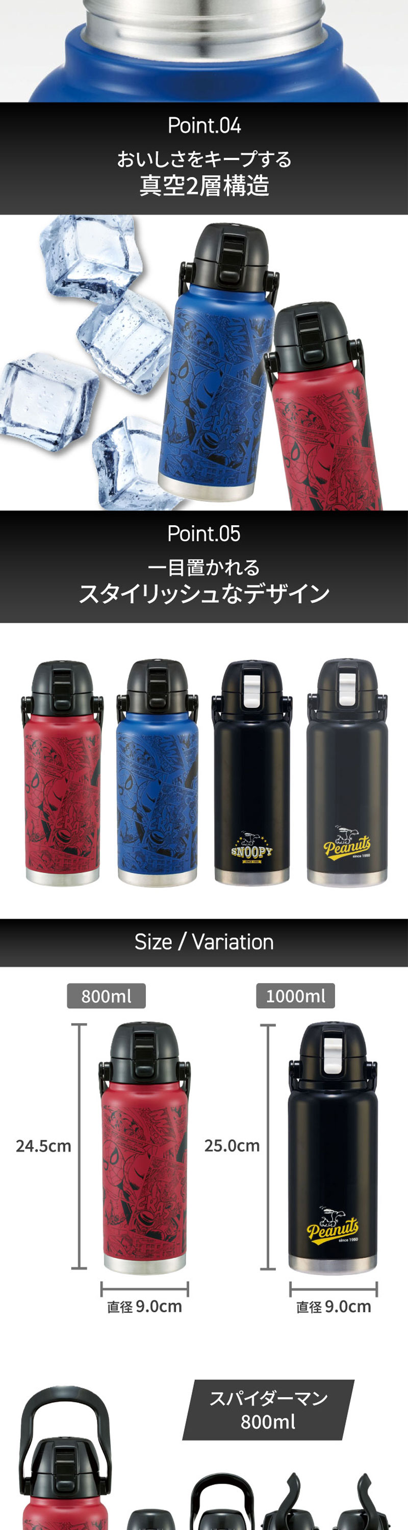 スケーター STD10H スパイダーマン ハンドル付 ステンレストボトル 1L