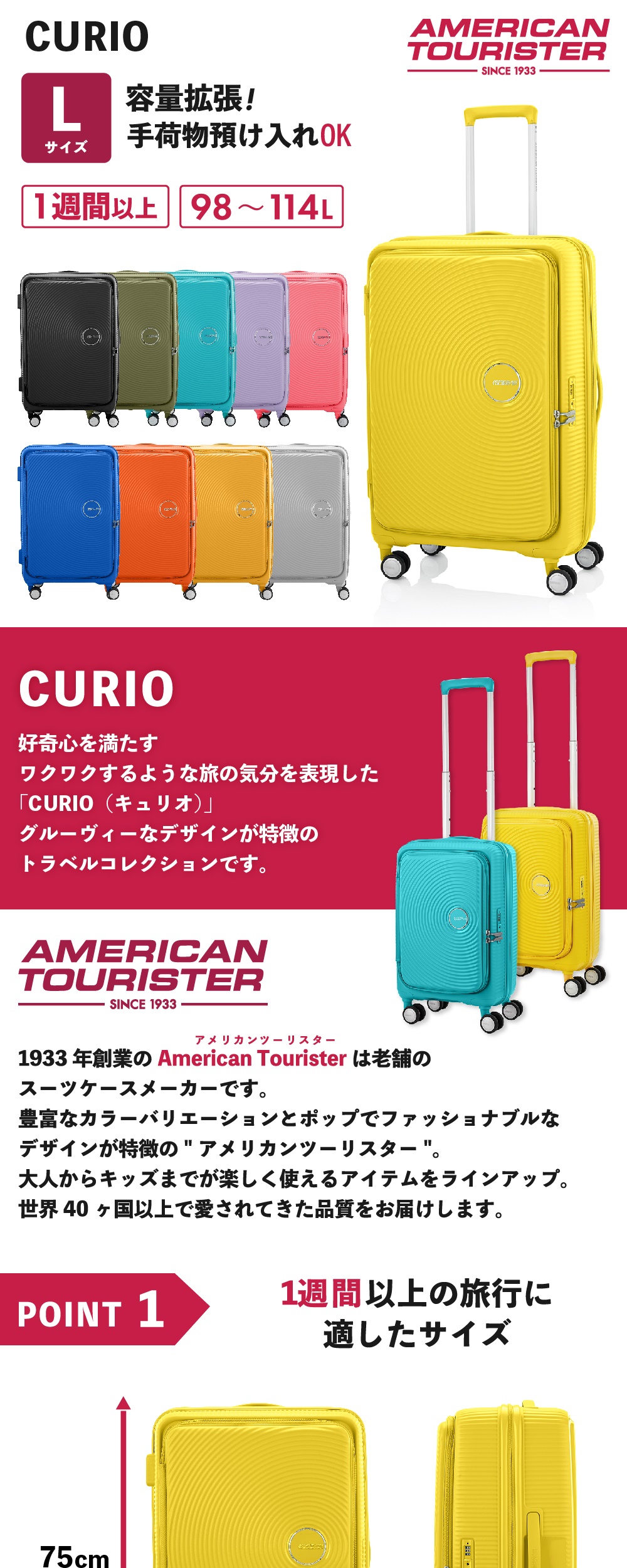 Samsonite（サムソナイト） AO8*78047 CURIO 75 EXP COOL GREY