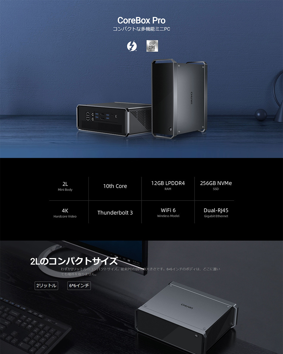 おしゃれ Chuwi Corebox Pro デスクトップパソコン Win10 Home モニタ無し