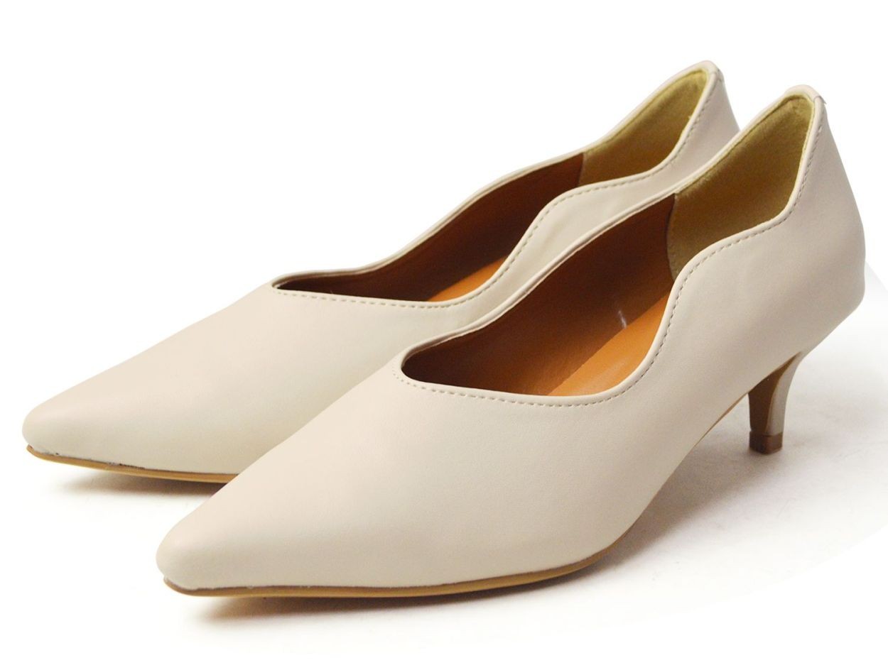 レディース パンプス ウェーブカット 5cmヒール 美脚効果 ポインテッド