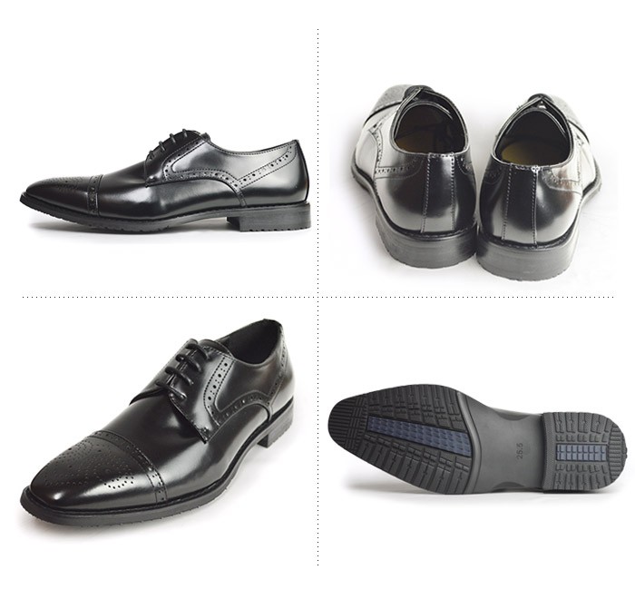 ビジネスシューズ メンズ 革靴 幅広 ロングノーズ 防滑 メダリオン
