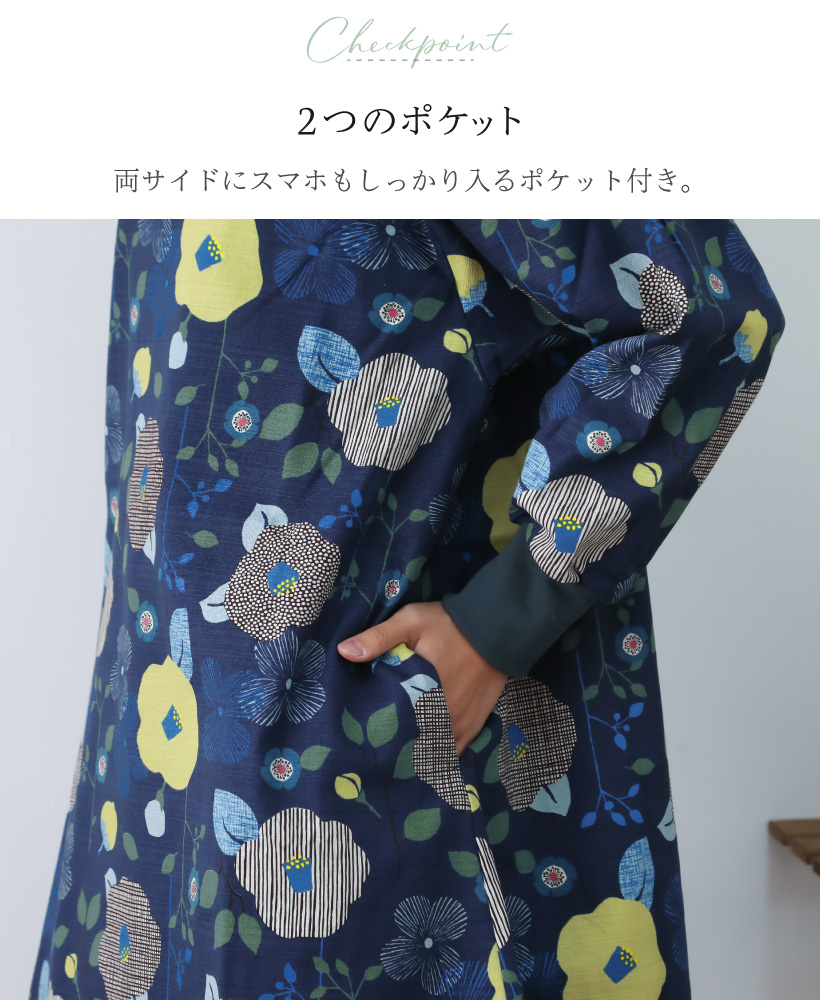お花モチーフエプロンドレス ワンピース 割烹着 Apron Story（エプロンストーリー） 花柄ワンピースエプロン 日本製