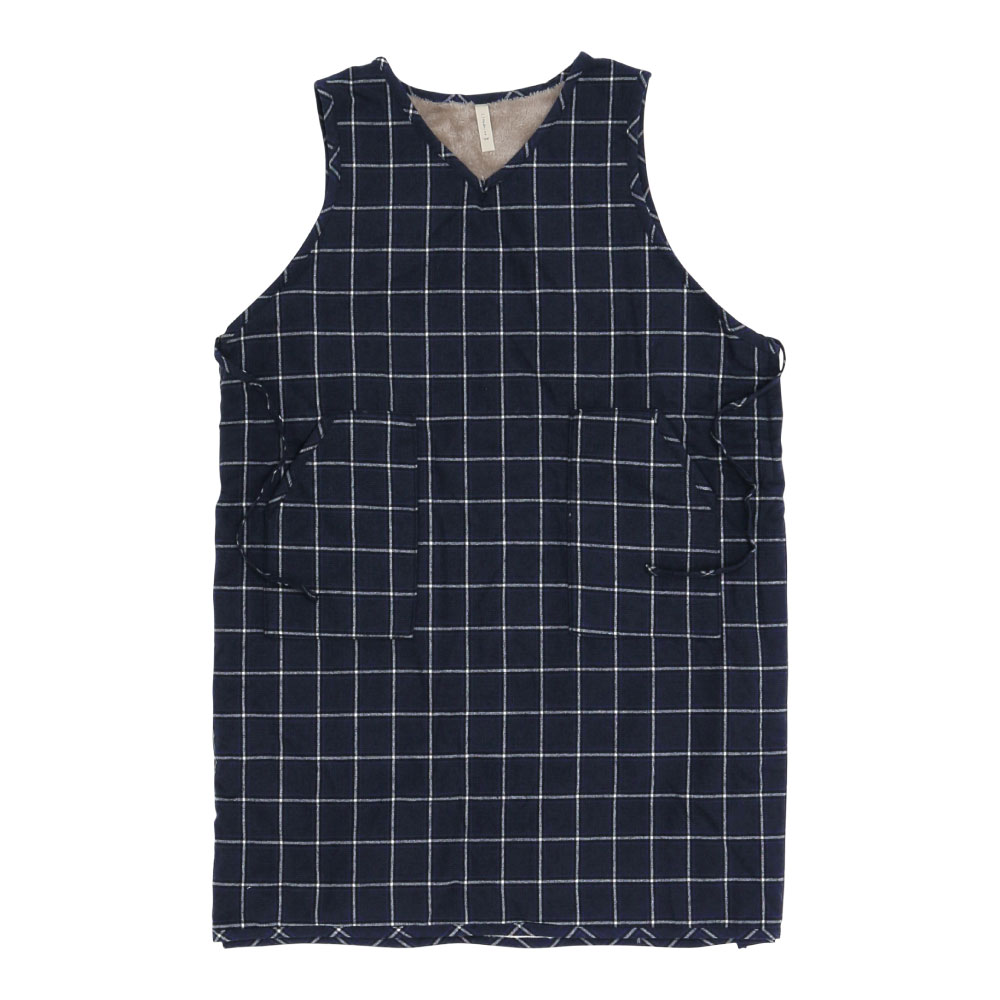 コットンフランネルグレンチェック裏ボア付 タブリエ風エプロン 裏ボア