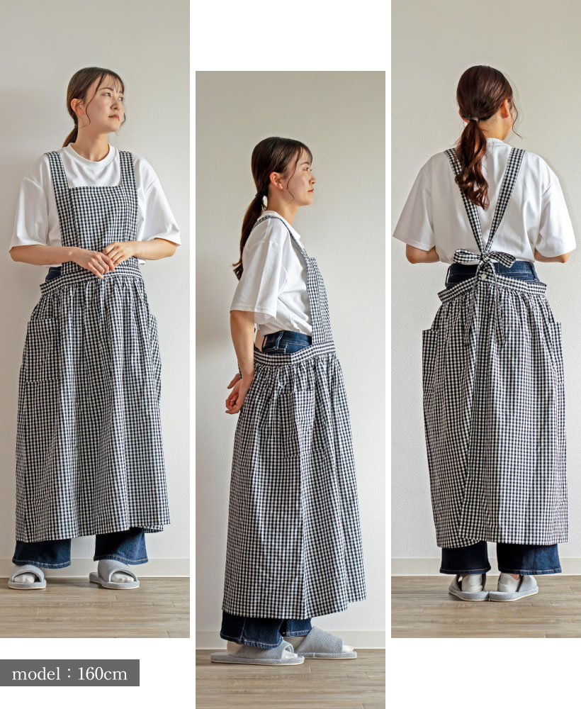 極美品　apolina エプロンワンピ 肩紐ワンピースエプロン ロングエプロン おしゃれ ナチュラル 綿麻 お