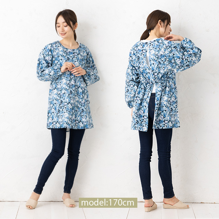 割烹着 日本製 おしゃれ ローズUネック割烹着 M−Lサイズ f2ka03 母