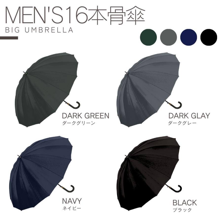 NaturalBasic 中谷 16本骨 無地 シンプル 紳士傘 ワンタッチ式 親骨