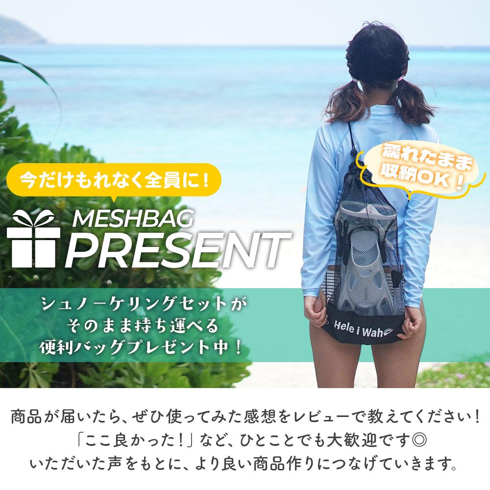【新品未使用】シュノーケルセット３点（袋付き） Hele i Waho（ヘレイワホ） シュノーケルセット 3点セット 『100
