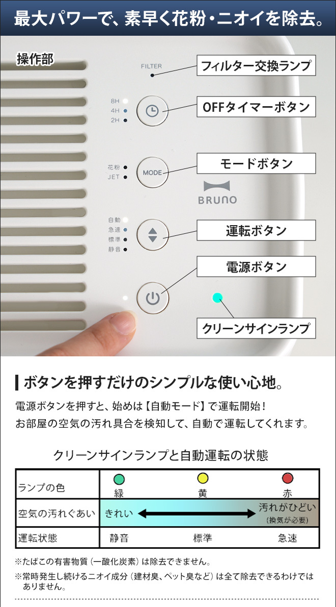 BRUNO 空気清浄機 空気清浄器 コンパクトフロア空気清浄機