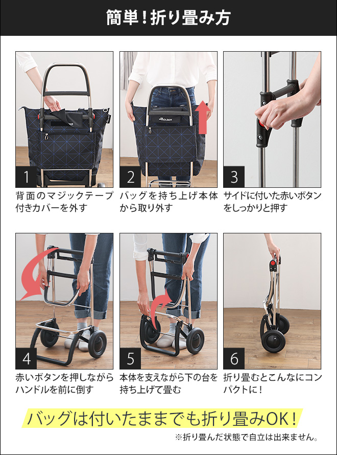 美品✨ロルサー ショッピングカート 2輪カート トートバック　ボーダー　黒×白 ROLSER ロルサー ショッピングカート 2輪 joy モノトーン カラー