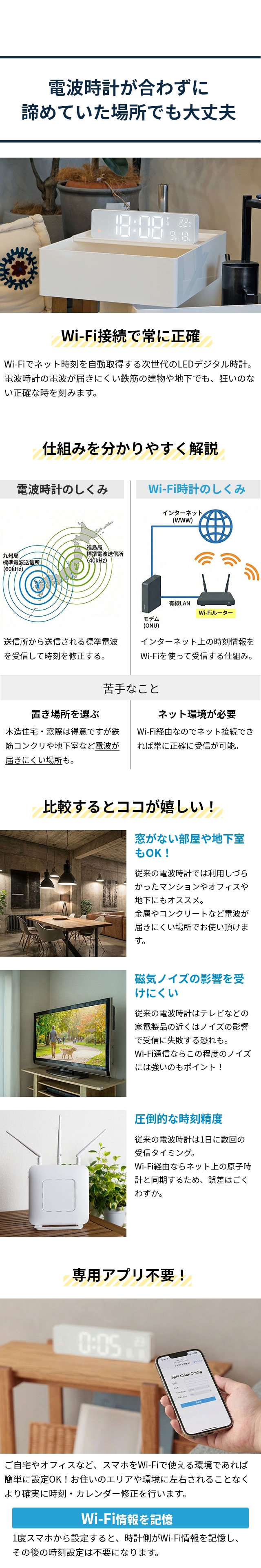 SLOWER (スロウワー) LED WiFi CLOCK Bueno (ブエノ) 置き時計 掛け時計