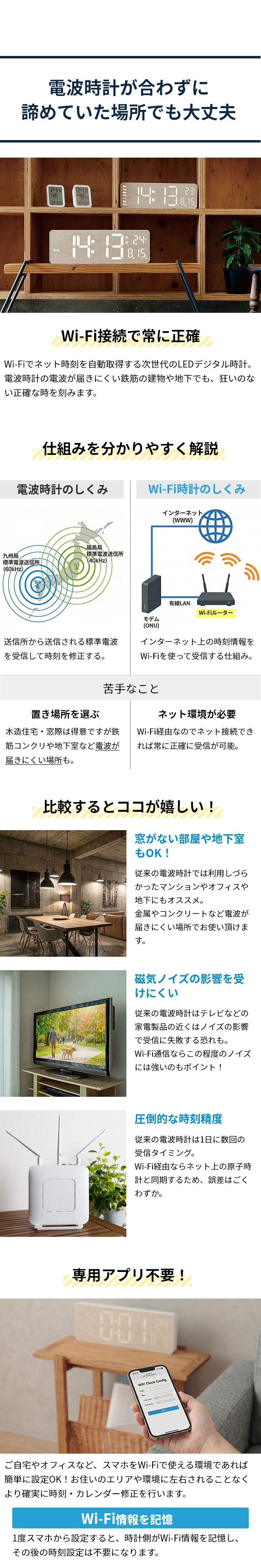 SLOWER (スロウワー) LED WiFi CLOCK Camino (カミーノ) 置き時計 掛け時計