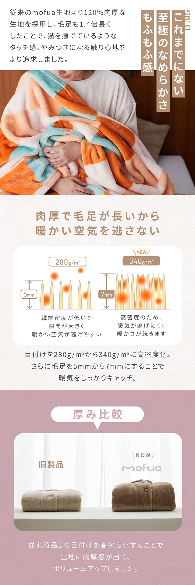 mofua (モフア) プレミアムヒートマイクロファイバー着る毛布 クリーンプラス 着丈110cm