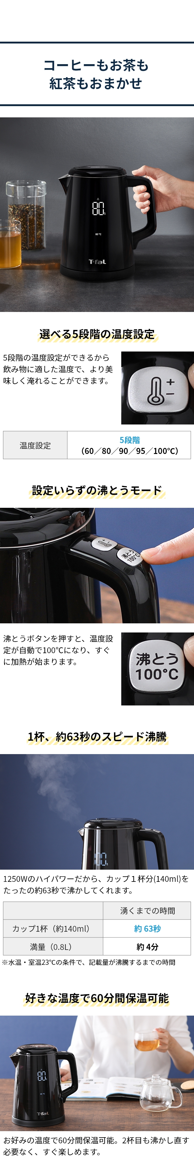 T-fal (ティファール) ディスプレイ ロック コントロール 0.8L KO8568JP