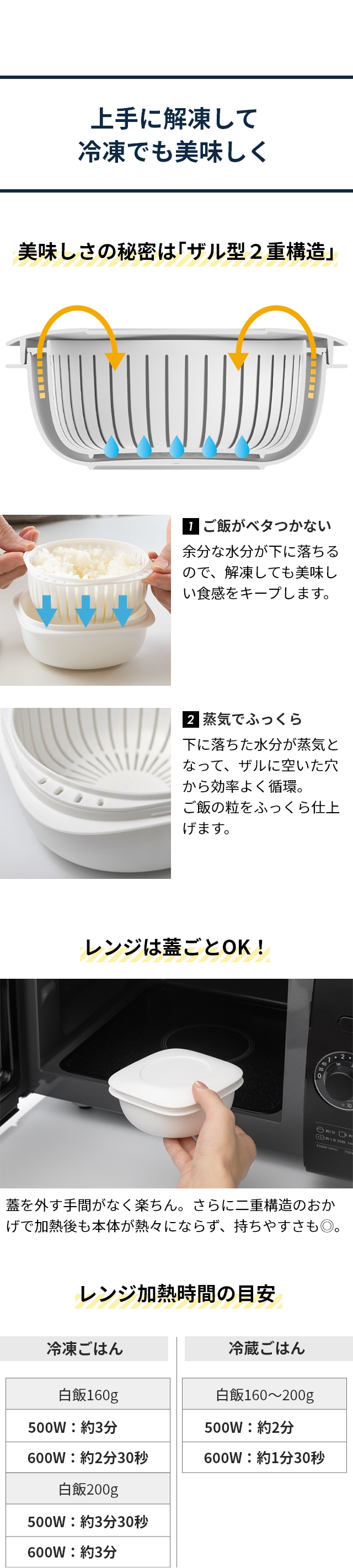 like-it (ライクイット) 蒸気であたためる冷凍ごはん容器 4個セット