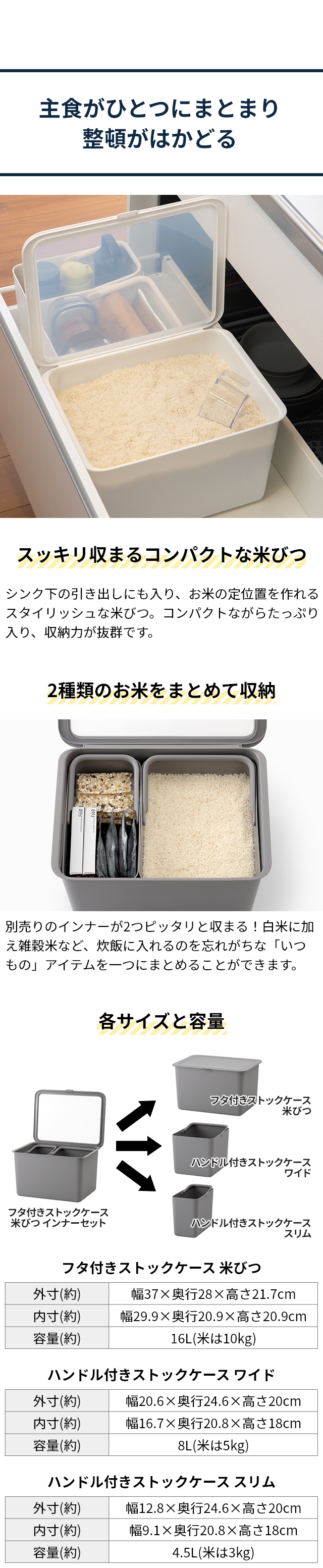 like-it（ライクイット） フタ付きストックケース 米びつ