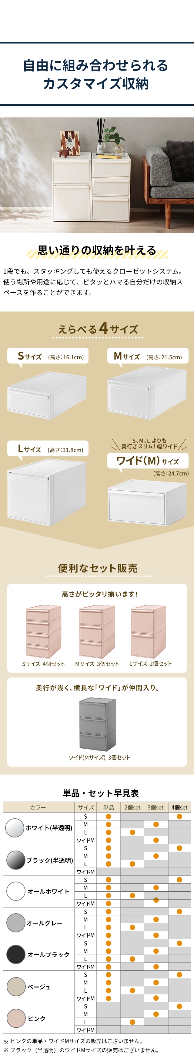 like-it (ライクイット) クローゼットシステム 引出し ワイド横型M 3個セット