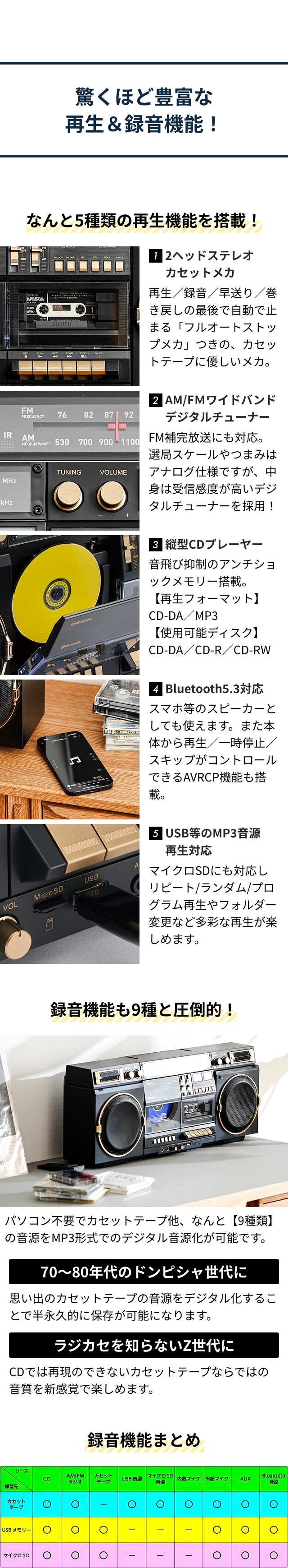 ORION(オリオン) Bluetooth機能搭載 CDステレオラジオカセット SCR-B9