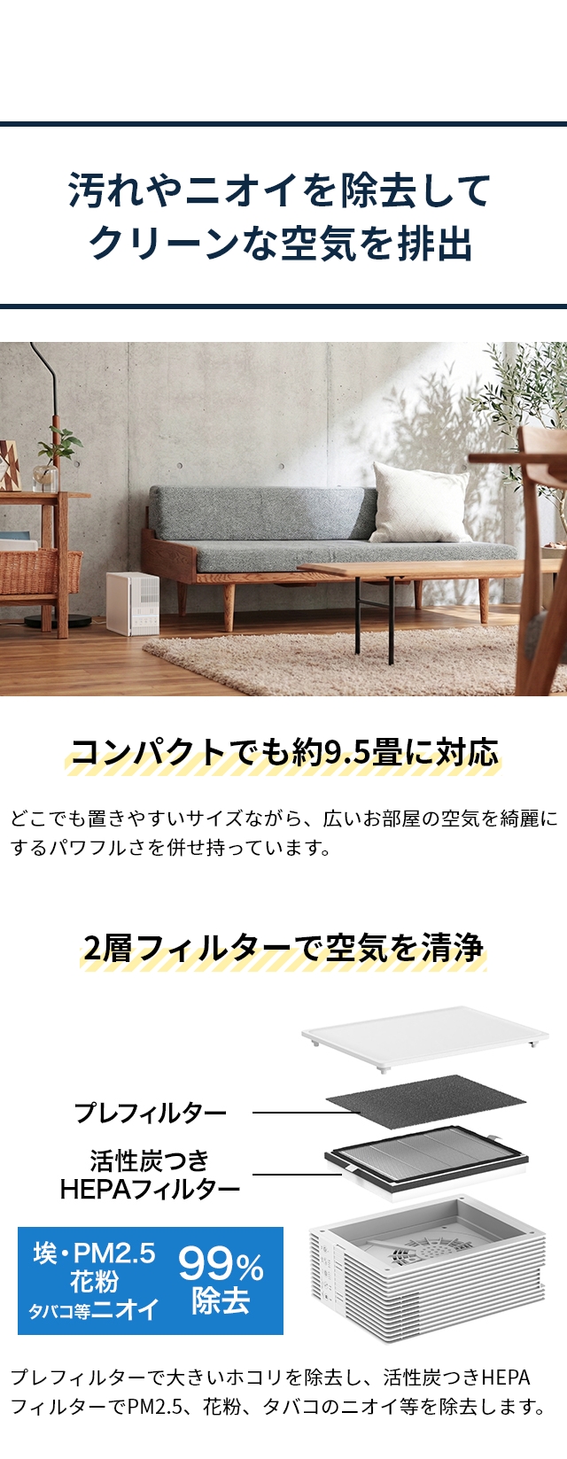 DOSHISHA（ドウシシャ） 空気清浄機 薄型空気清浄機 APA-081WH ペット