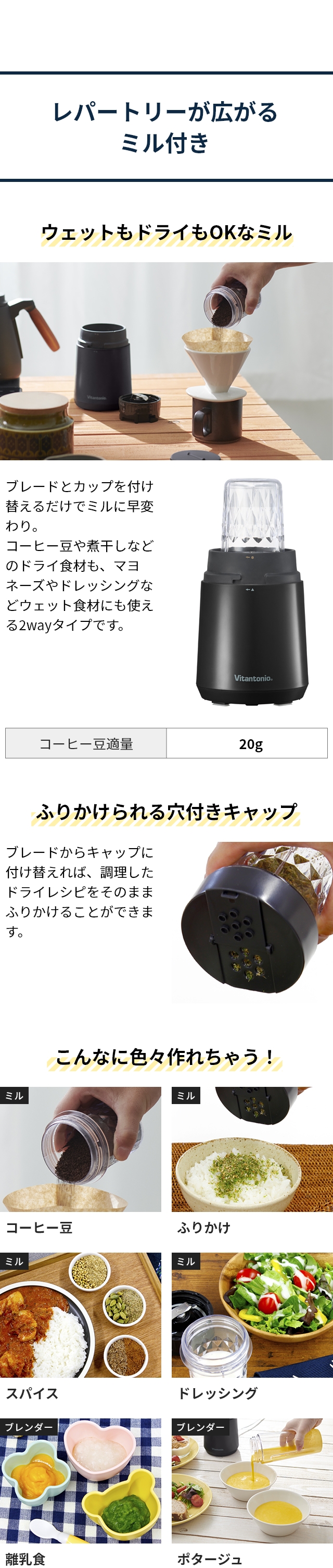 Vitantonio （ビタントニオ） マイボトルブレンダー ミル付き VBL-90-K