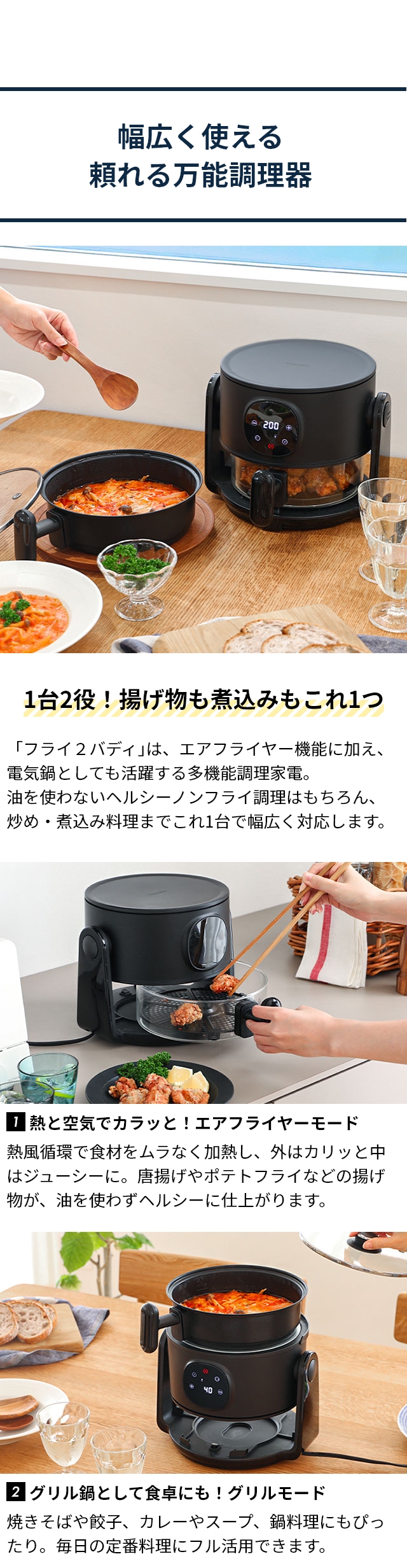 THANKO  (サンコー)  揚げ物も煮込みもできるエアフライヤー「フライ２バディ」 ARFR25HBK