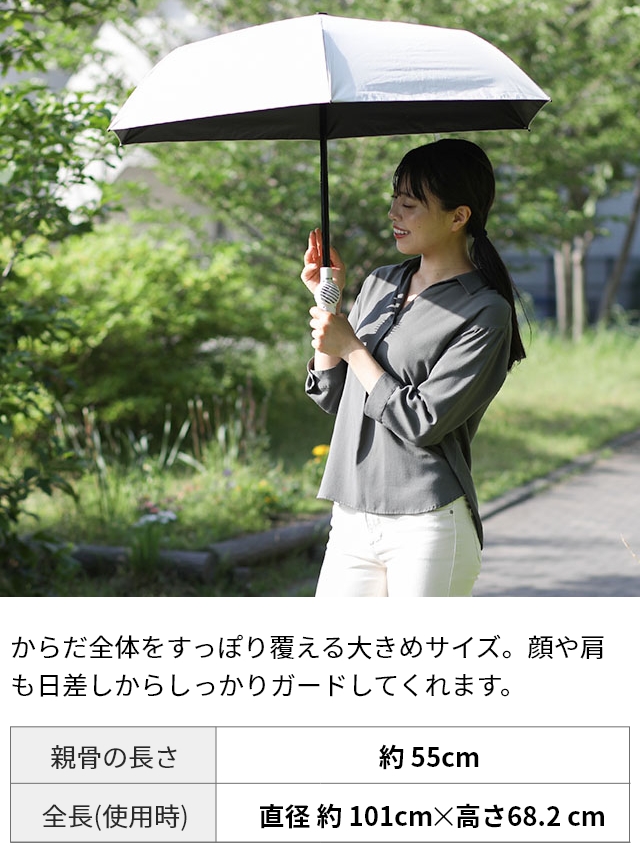 ファン付き 折りたたみ傘 日傘 ファンブレラ POLE TKFA25SGY ファンが入った涼しい日傘「ファンブレラ POLE」 ※若干数ですが