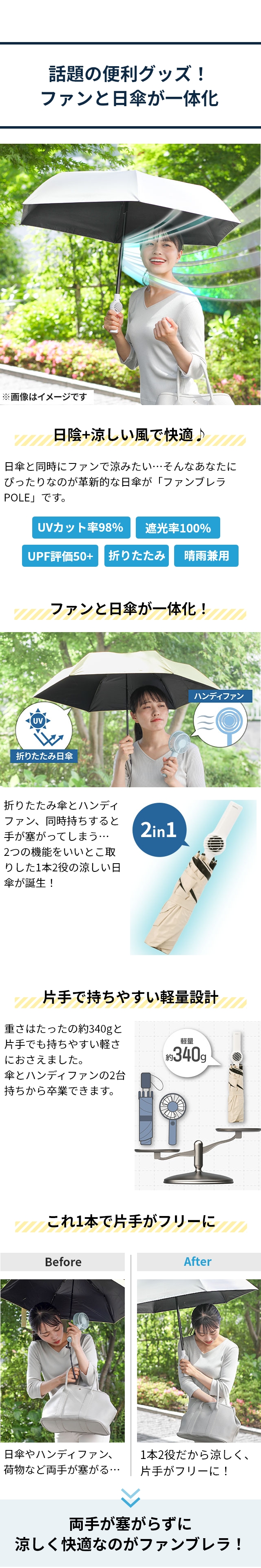 THANKO (サンコー) ファンが入った涼しい日傘 ファンブレラ POLE TKFA25S